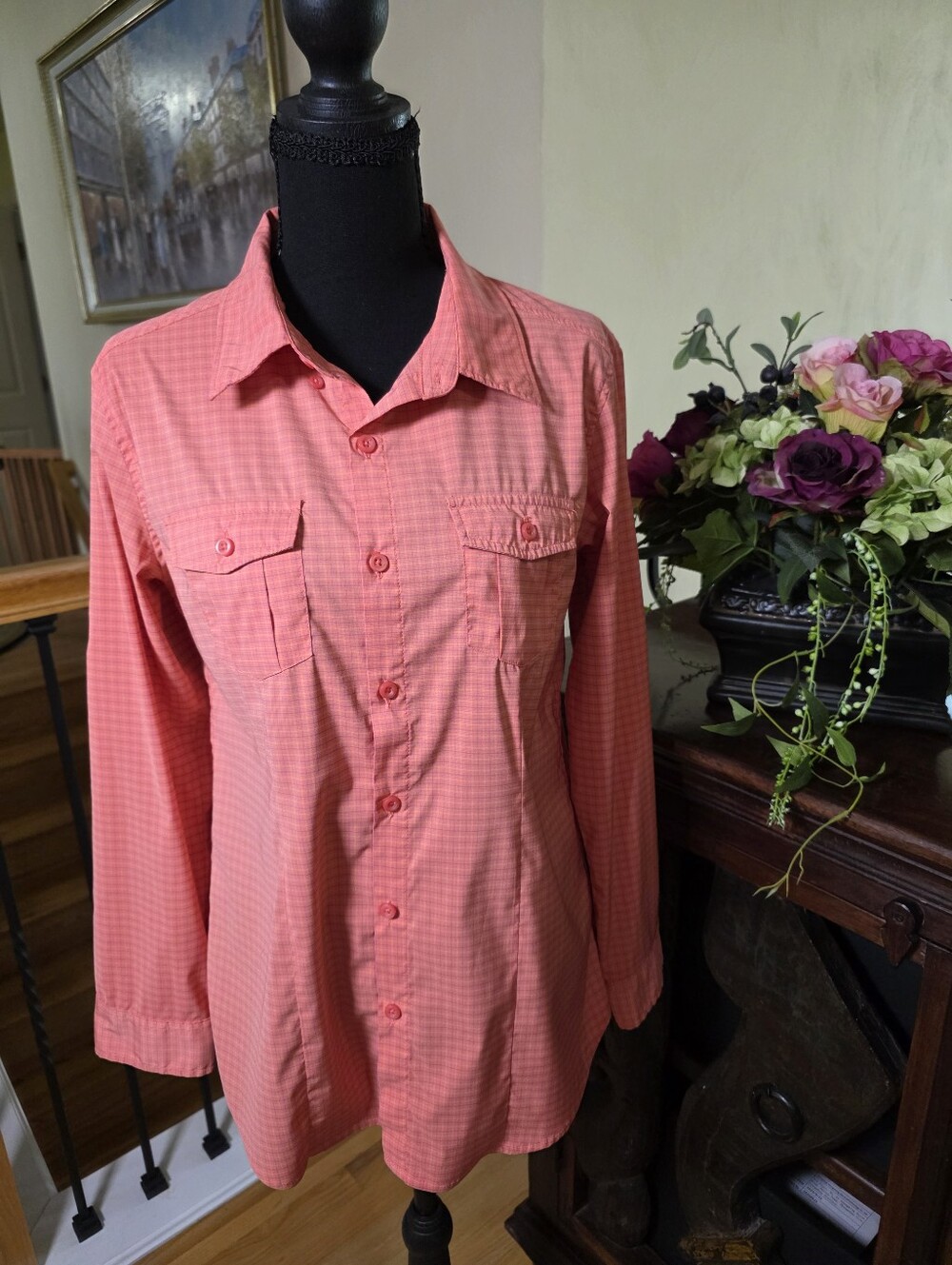 Alpine Design Coral Pink Plaid Button-Down Shirt Size M